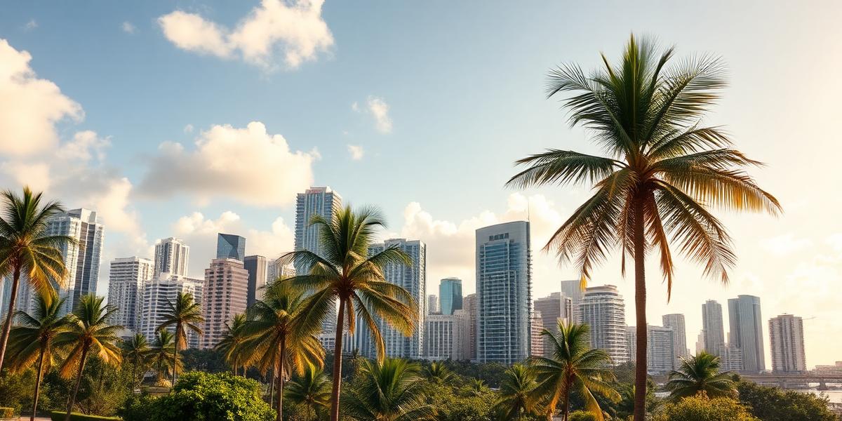Miami skyline with palm trees